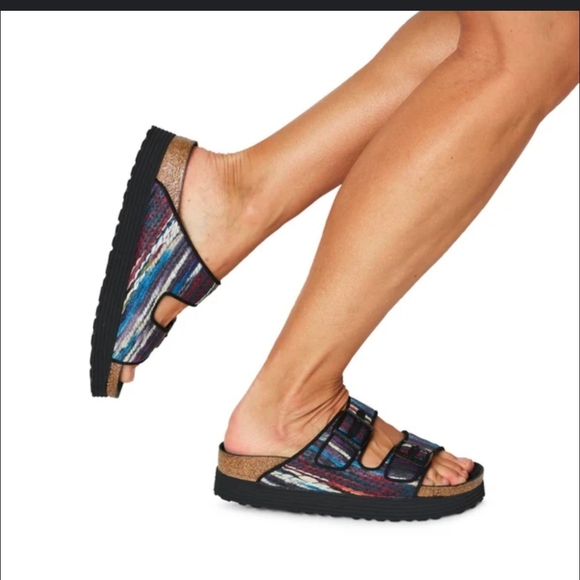 Birkenstock Papillio Arizona Platform Textile Multi-Colored Sandals Size 38 - Picture 1 of 9